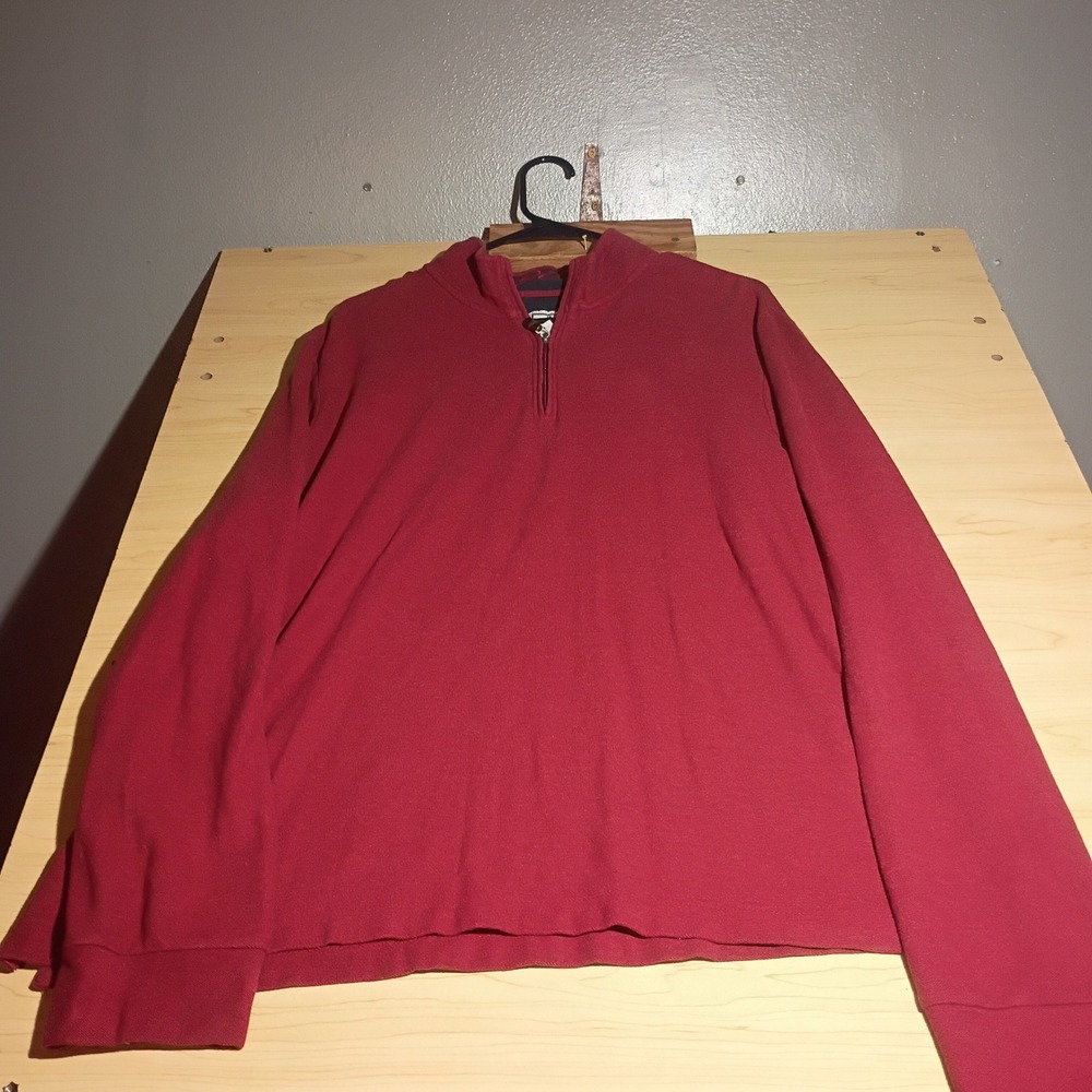 Jos A. Bank Quarter Zip Pullover Men XL Maroon Red 100% Cotton Tailored Fit